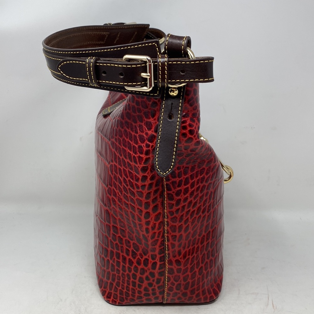 ❤️Dooney & Bourke Red Croc Embossed Leather Hobo Bag. - Picture 5 of 13